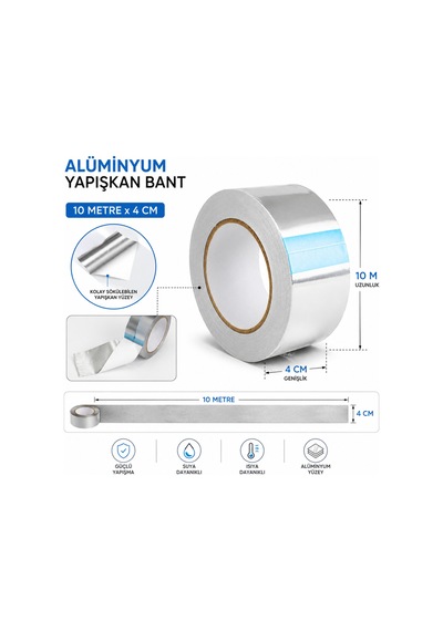 Alüminyum Yapışkan Bant 10 Metre X 4 Cm Isıya Ve Suya Dayanıklı