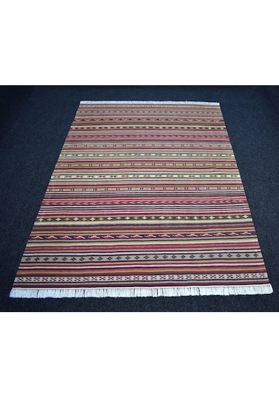 Zehra Abla Halı Yeni El Dokuma 4m2 Naif Modern Tasarım Geometrik Yün Kilim 7439 Çok Renkli
