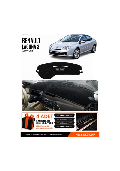 Renault Laguna 3 2007-2015 Uyumlu Torpido Koruma, Torpido Örtüsü, Torpido Kılıfı - Siyah