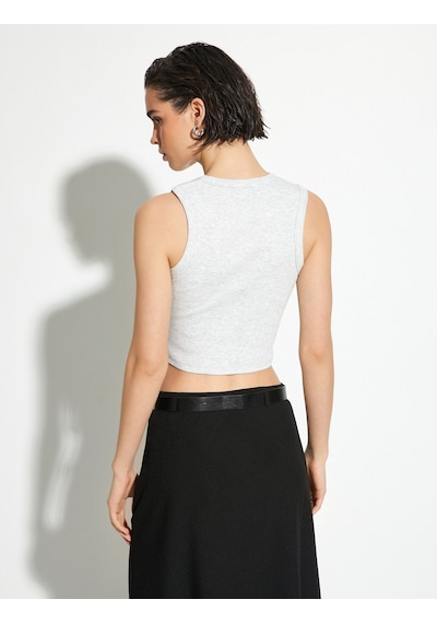 Koton Metalik Crop Üst Fitilli Bisiklet Yaka Gri 4sak10385ek Gri