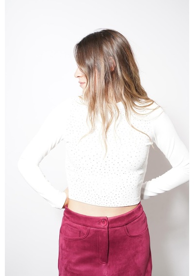 Ckm Moda Cotton Taşlı Uzun Kollu Bluz Beyaz