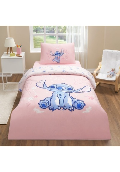 Disney Nevresim Takımı Ranforce Tek Kişilik Pembee Stıtch Love Pembe