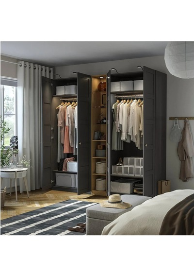 Ikea Koyu Gri Modern Kapaklı Gardırop Koyu Gri-meşe Görünümlü