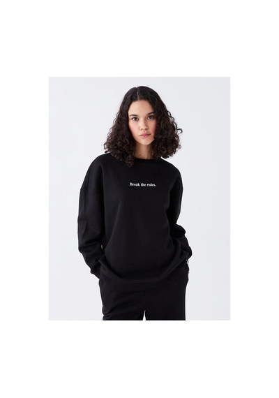 LC Waikiki Lcw Vision Bisiklet Yaka Baskılı Uzun Kollu Oversize Kadın Sweatshirt Black