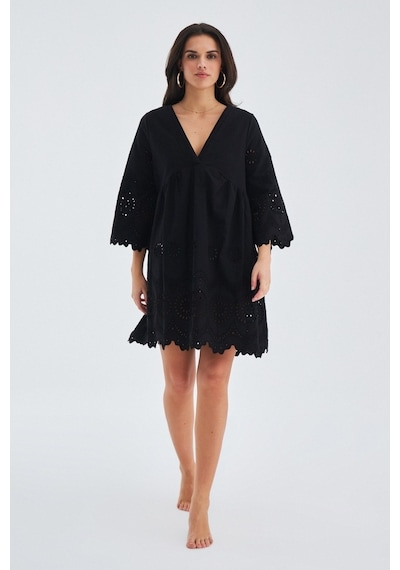 Peraluna Hiromi Dress %100 Pamuk 3/4 Kol Diz Hizası Yazlık Kadın Siyah
