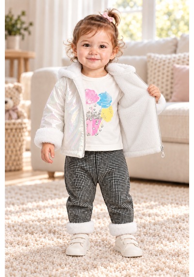 Ahengim Kız Bebek 3 Parça Takım Peluş Detaylı Kapüşonlu Parlak Mont Baskılı Üst Desenli Pantolon Ak1019 Beyaz Ahengim Kız Bebek 3 Parça Takım Peluş Detaylı Kapüşonlu Parlak Mont Baskılı Üst Desenli Pantolon Ak1019 Beyaz