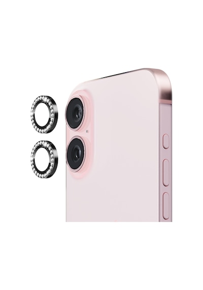 Nettech Apple Uyumlu iPhone 16 Diamond Taşlı Model Kamera Cam Koruyucu - Siyah