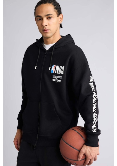 Defacto NBA Wordmark Oversıze Kapüşonlu Fermuarlı Sweatshırt G0264AX26SP