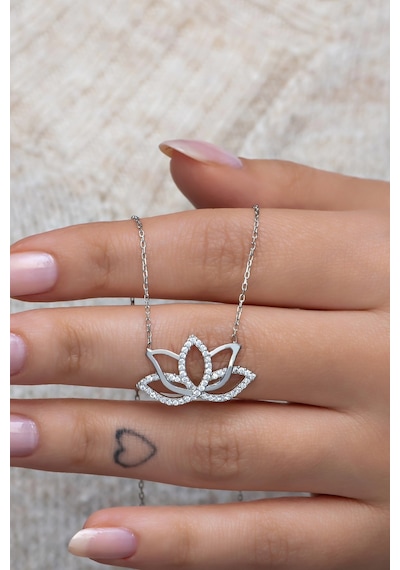 Nereze 925 Ayar Gümüş Rodyumlu Lotus Çiçeği Kolye