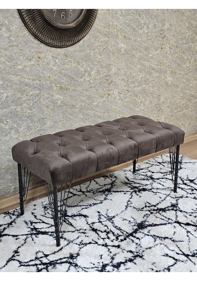 Zafir Siyah Boyalı Tel Ayaklı 90 Cm Puf Bench - Puf - Bench - Kasalı Oturak - Oturak - Yatak Ucu Puf Kahverengi