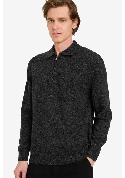Defacto Standart Fit Polo Yaka Yarım Fermuarlı Triko Kazak G6182ax25cwar195 Antrasit-ar195