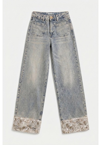 it's basic Kadın Kot Rengi 4s6-65 Wide Leg Fit Paça Dantel Detaylı Özel Tasarım Denim Jean Mavi it's basic Kadın Kot Rengi 4s6-65 Wide Leg Fit Paça Dantel Detaylı Özel Tasarım Denim Jean Mavi