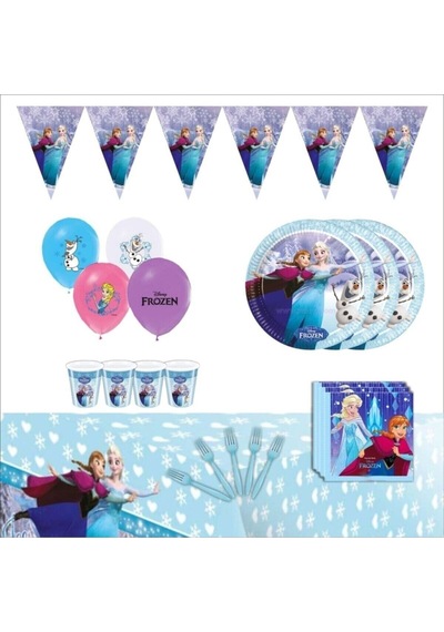 Parti Selesi Frozen Elsa Uzun Kol Kostüm Ve Doğum Günü Parti Seti 16 Kişilik Lüks Set Mavi