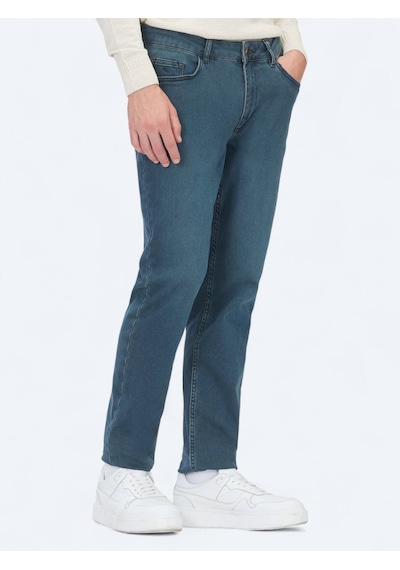 Petrol Slim Fit Denim Pamuk Karışımlı Pantolon Petrol