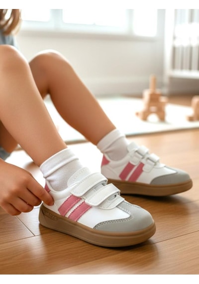 Unisex Çocuk Cırtlı Hafif Kaymaz Taban Işıklı Spor Ayakkabı Sneaker Pembe