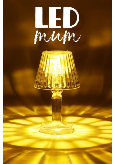 Kristal Masa Lambası Görünümlü Led Mum - Pilli Dekoratif Gece Lambası Ve Mini Başucu Abajuru Sarı