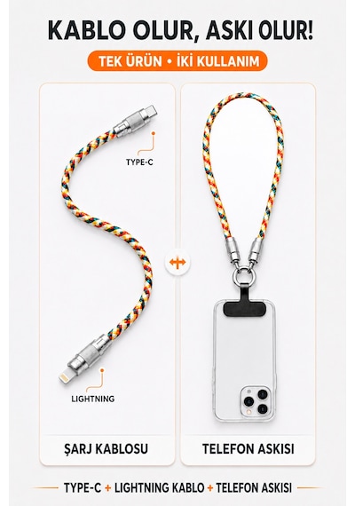 Hızlı Şarj Kablosu Telefon Askısı Type-c To Lightning 27w Örgü Data Kablo U32 Renkli