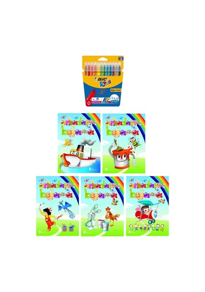 3-6 Yaş Arkadaşım Boyama Kitapları 5Li +Bic Kids 12Li Keçeli Boya