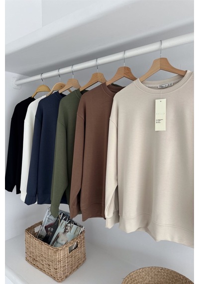 Femelle Bej Modal Kumaş Basic Sweatshirt