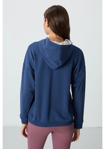 Tommy Life Parlament Kompakt Pamuklu Kalın Pürüzsüz Dokulu Kapüşonlu Oversize Fit Kadın Sweatshirt - 97291 Parlament Mavisi
