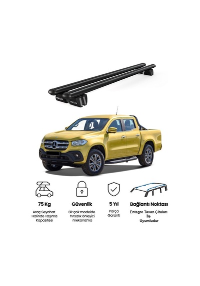Pençe Mercedes-benz X Class 2017-2020 Uyumlu Siyah Ara Atkı 135cm Port Bagaj Tavan Barı