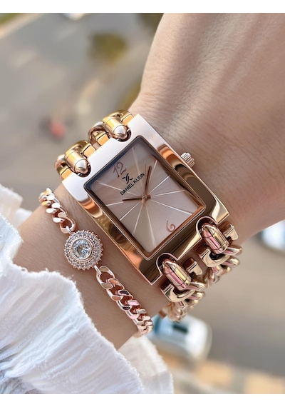 Daniel Klein Çelik Zincir Tasarım Kordonlu 30 Mt Suya Dayanıklı Kadın Kol Saati+bileklik B.10036.s6 Rose Gold