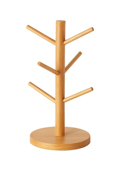 Ahşap Bambu Kupa Bardak Askısı 6'li Stand Doğal Mutfak Tezgahı İçin Kupa Standı Bardak Tutucu Modern Dekoratif D Diğer