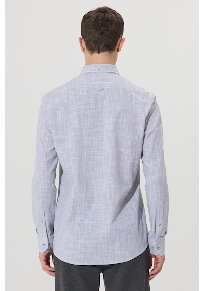 AC&Co / Altınyıldız Classics Erkek Antrasıt Slim Fit Dar Kesim Düğmeli Yaka Keten Görünümlü %100 Pamuk Flamlı Gömlek Antrasıt Antrasit