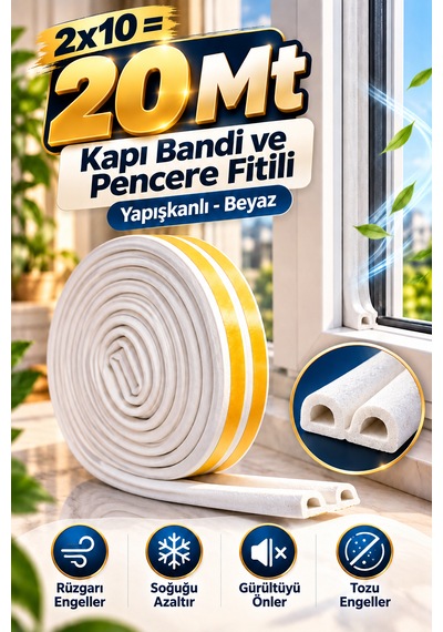 Kapı Bantı Ve Pencere Fitili Bandı Yapışkanlı Beyaz 2 x 10 M