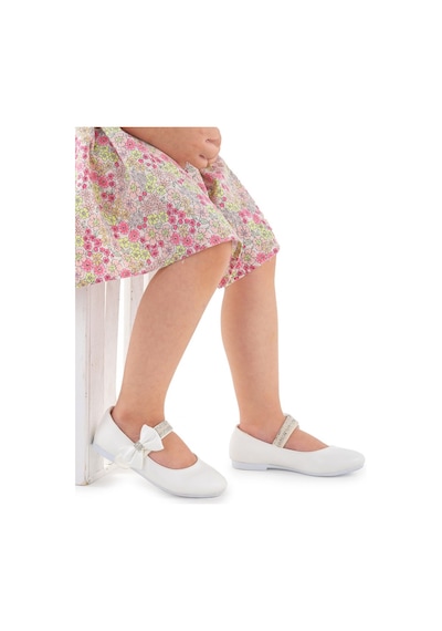 Kiko Kids Cırtlı Kız Çocuk Taşlı Babet Ayakkabı 252 Cilt Beyaz 001