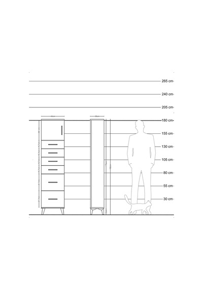 Arges Dolap Tek Raflı 6 Çekmeceli Tek Kapaklı 44x30x182 Çam-çam Çam
