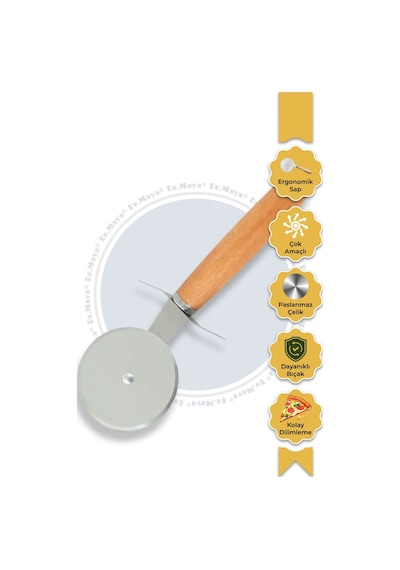 Ahşap Saplı Pizza Kesici Paslanmaz Çelik Bıçaklı, Pratik, Dayanıklı Ve Ergonomik Çelik