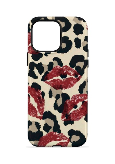 Velvoria Valestra Leopar Ruj İzleri Apple iPhone Uyumlu 14 Pro Darbe Korumalı Kılıf Valestra Select - Leopar Ruj İzleri