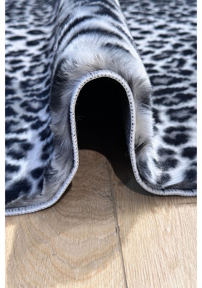 Raschel Carpet Premium Seri Gri Tavşan Tüyü Leopar Desenli Kaymaz Taban Halı Yolluk Gri