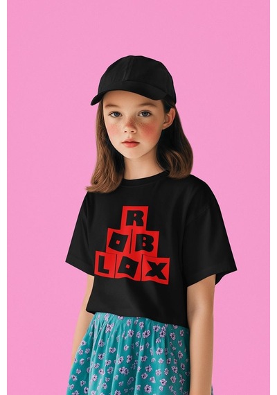 Sevbano Tasarım Roblox Baskılı Unisex Oyun Çocuk Tişört 1-12 Yaş SIYAH