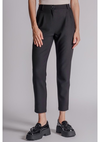 Braccas Kadın Yandan Cepli Arka Cep Fleto Beli Lastikli Ve Pilili Slim Fit Pantolon Siyah Siyah