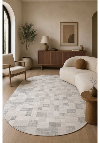 Etnik Craft Madre Modern Desenli Oval Halı Md06 Gri Gri-bej