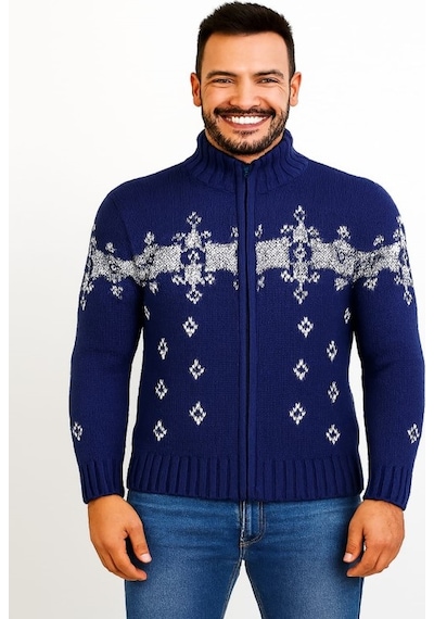 Tarz Cool T00575 Erkek Desenli Triko Hırka - Mavi - St00575-mavi-s Mavi