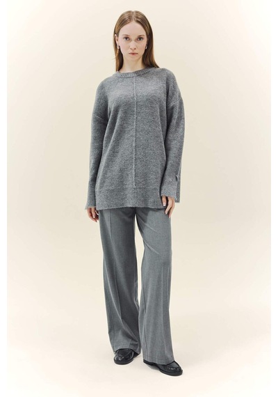 Defacto Yün Karışımlı Loose Fit Bisiklet Yaka Triko Kazak Tunik F4547ax25wngr76 Gri-gr76