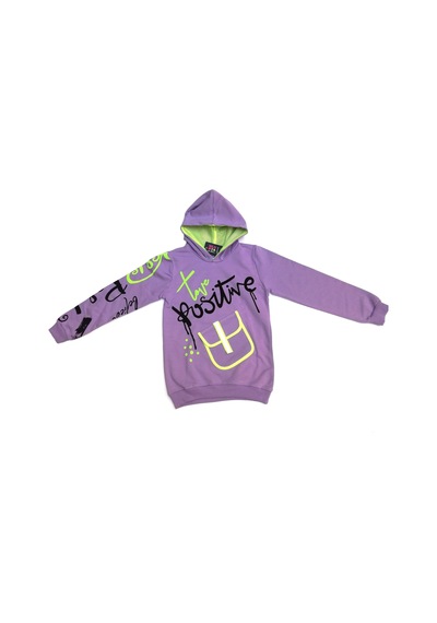 Love Positive Baskılı Fileli Kapüşonlu Kız Sweatshirt Mor Renk 9Y10Y11Y12Y Mor