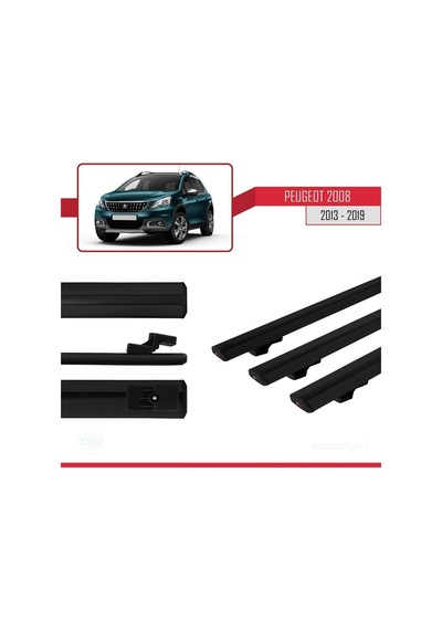 Peugeot 2008 2013-2019 Arası İle Uyumlu Basic Model Ara Atkı Tavan Barı Siyah 3 Adet