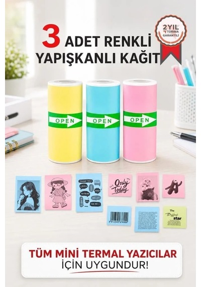 Ofis Gereci Defter Süsleme Fotoğraf Kağıdı Termal Rulo Kağıt Yapışkanlı Etiket Sticker Diğer