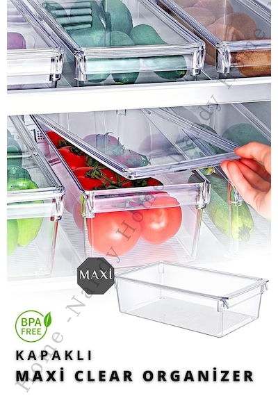 Nandy Home Kapaklı Maxi Tall Clear Buzdolabı & Dolap Içi Düzenleyici Organizer Şeffaf