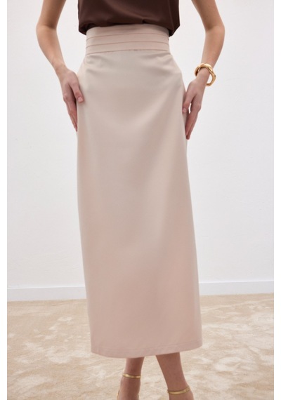 Sateen Bel Pile Detaylı Saten Etek - Bej-136549 Bej