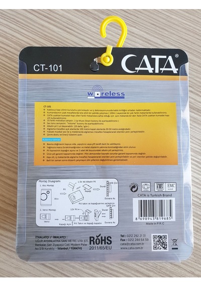 Cata Ct-101 Kablosuz Kapı Zili Sarı