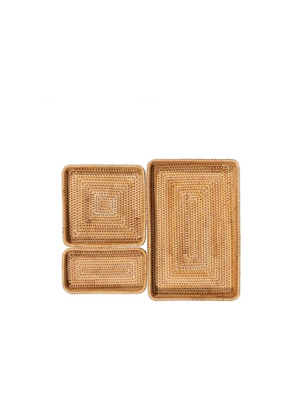 Koza Home Meander El Yapımı Örgü Rattan Üçlü Çekmece Düzenleyici 8833 Naturel