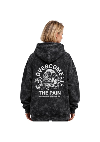 Sevbano Overcome The Pain Fitness Bodybuilding Baskılı Unisex Oversize Yı Siyah
