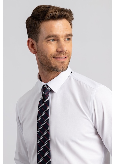 Tudors Modern Slim Fit Uzun Kollu Pamuklu Kolay Ütü Armürlü Erkek Beyaz Gömlek-20912 Beyaz