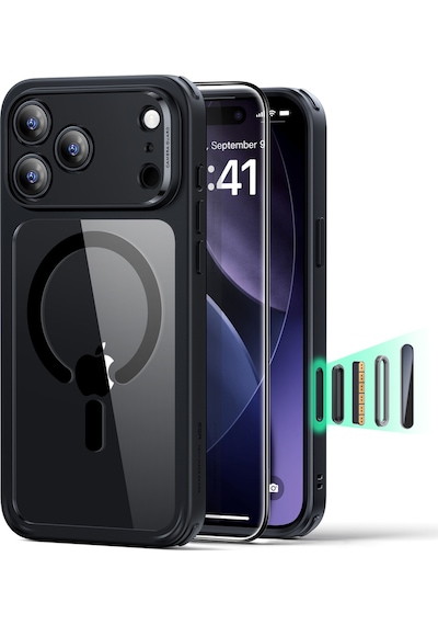 Esr Apple Uyumlu iPhone 17 Pro Max Kamera Kontrol Koruma Butonlu Classic Hybrid Magsafe Kılıf+cam li Set Şeffaf Siyah