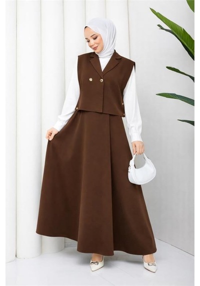 Neşeli Butik Kadın Kahverengi Düğme Detaylı Yelek Bluz Etek Üçlü Tesettür Takım Nbft007 Neşeli Butik Kadın Kahverengi Düğme Detaylı Yelek Bluz Etek Üçlü Tesettür Takım Nbft007